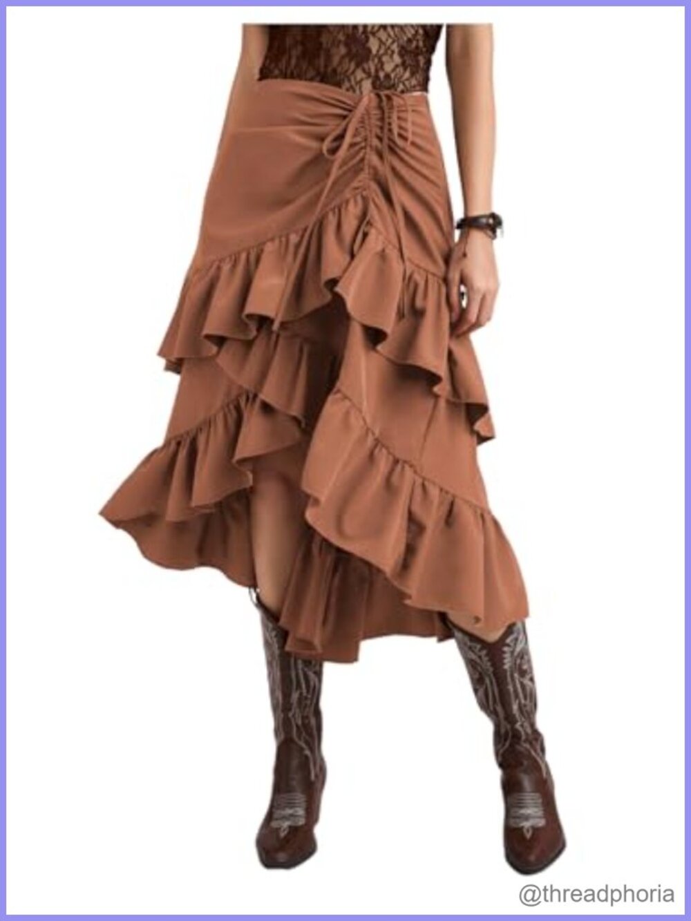 Women's Asymmetrical Ruffle Midi Skirt High Waist Tiered Western
